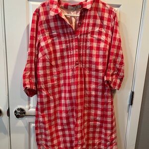 Boden Red and White Gingham Long-Sleeve Shirt Dress